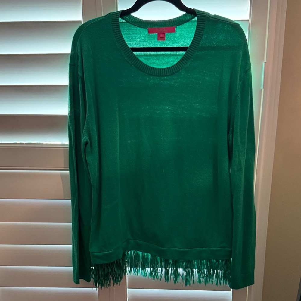 Lilly Pulitzer Green Fringe Crew Neck Sweater Size L